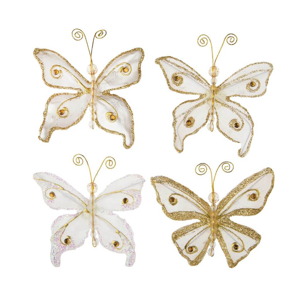 Glacee Butterfly Floral Embellishment: White, 2.25 Inches, 4 Pieces