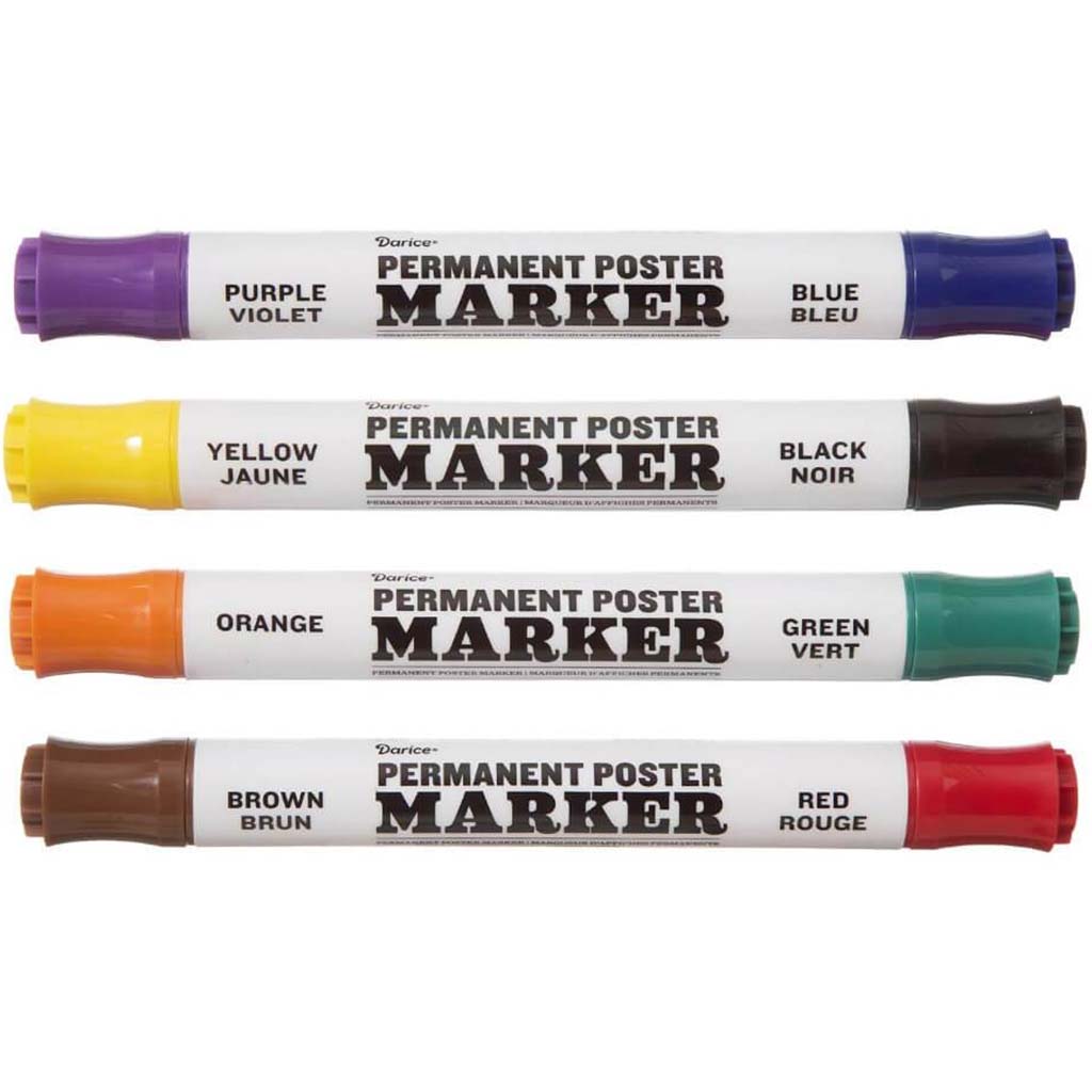 Dual-Tip Permanent Markers: Assorted Colors, 4 Pieces