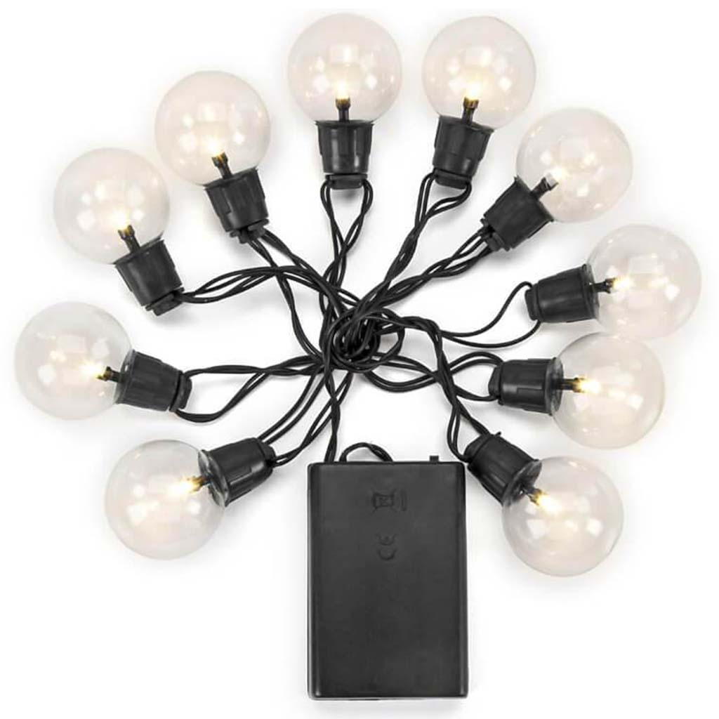 LED Globe Light Set: 10 Clear Bulbs 5.4 Ft Black Cord