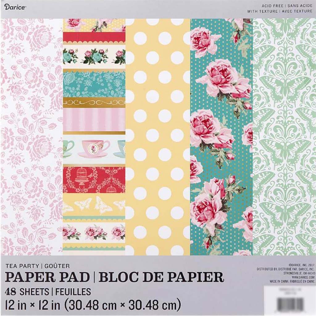 Tea Party Themed Paper Pad: 48 Sheets, 12 x 12 Inches