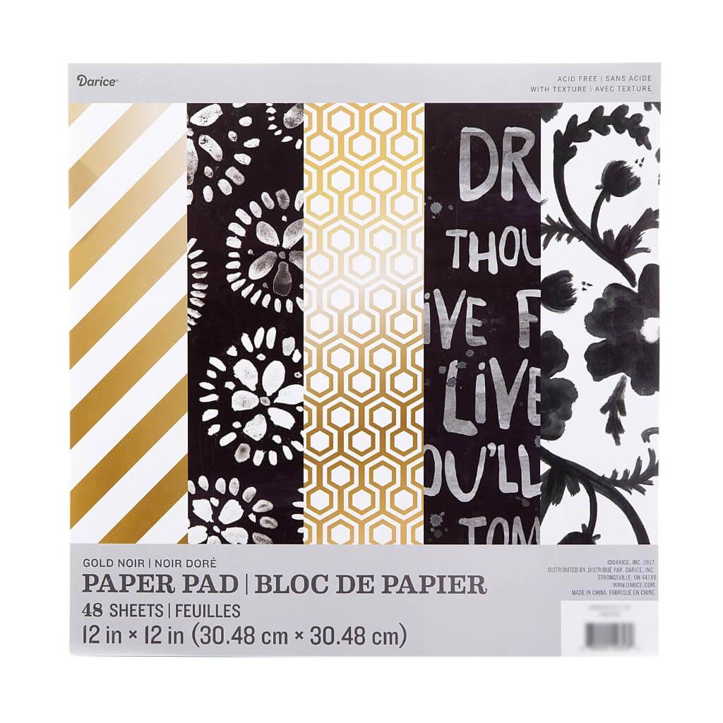 Gold Noir Themed Paper Pad: 48 Sheets, 12 x 12 Inches