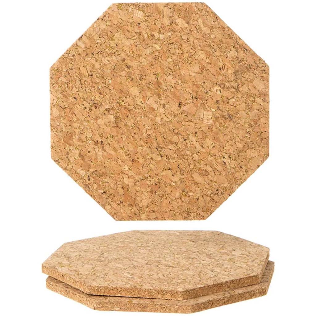 Octagon Cork Shape: Gold Metallic Flecked, 8 x 8 Inches, 3pk