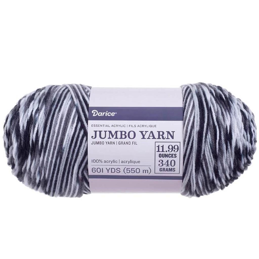 Essentials Jumbo Acrylic Yarn: Black/White/Gray Ombre, 11.99 Ounces