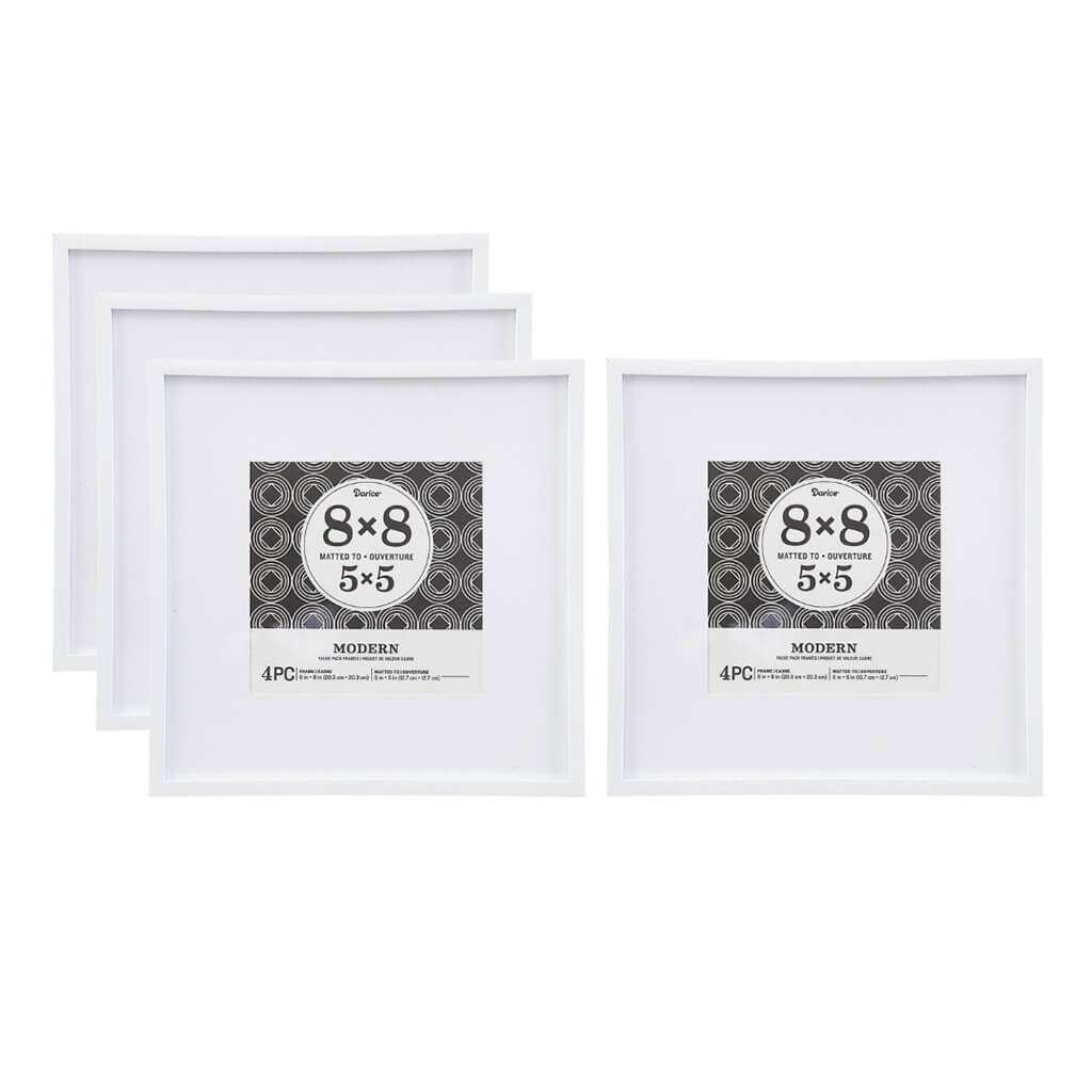 Essentials 4-Pc Matted Picture Frame Set: Modern, 8 x 8 to 5 x 5