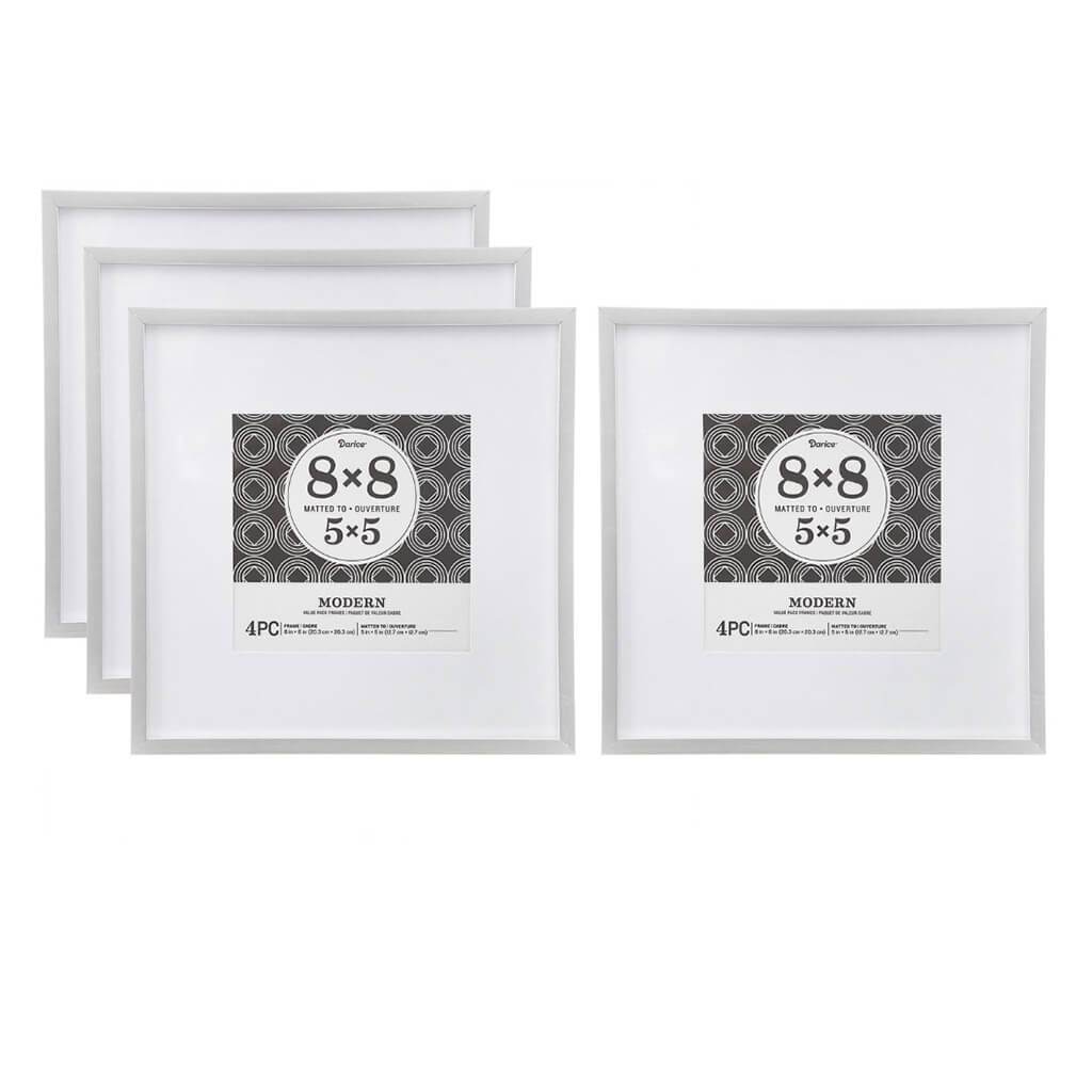 Essentials 4-Pc Matted Picture Frame Set: Modern, 8 x 8 to 5 x 5