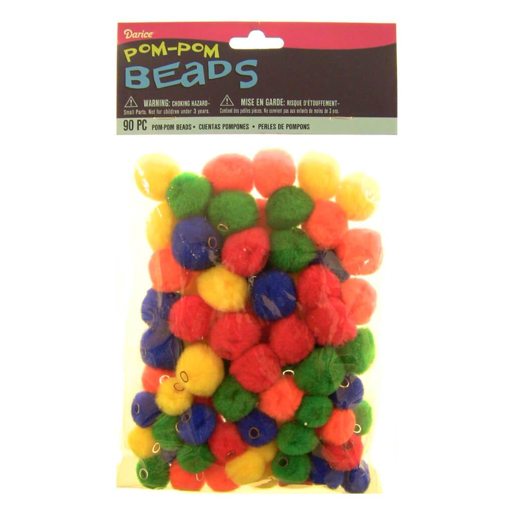 Pom Pom Beads For Crafts Primary Colors Assorted Sizes 90pcs