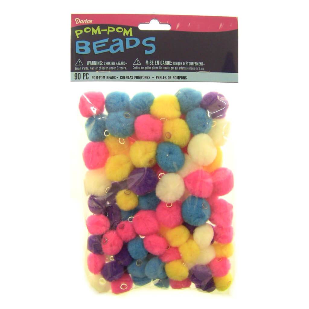 Pom Pom Beads For Crafts Bright Colors Assorted Sizes 90pcs