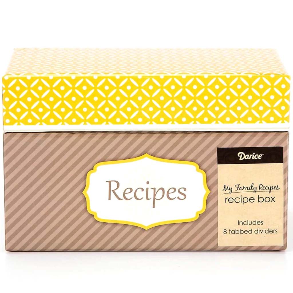 My Family Recipes Recipe Card Box Yellow &amp; Gray