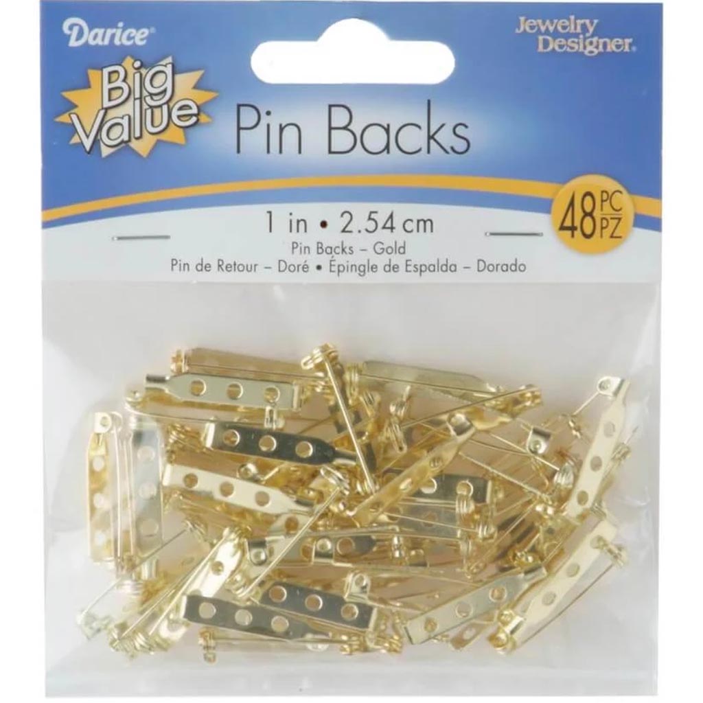 Pin Backs Brass Plated Steel - 1 Inch