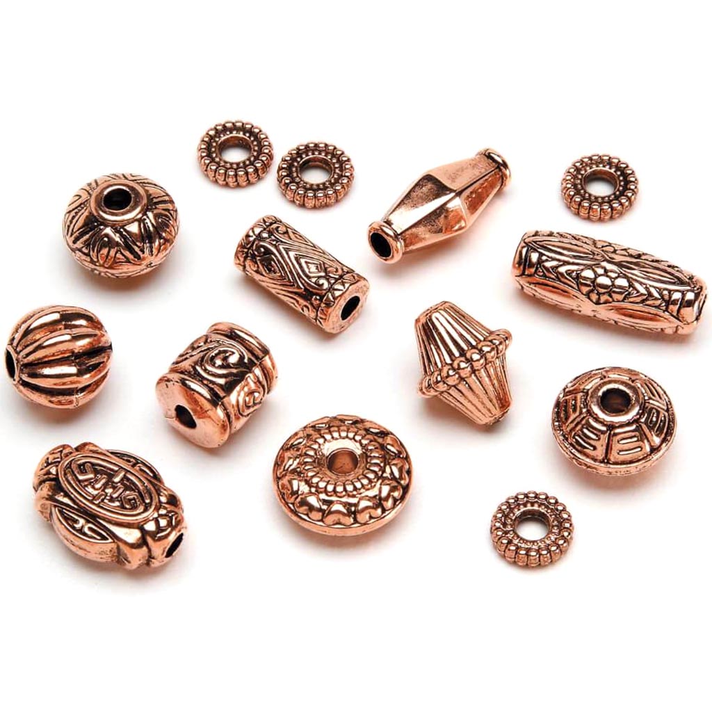 Plastic Beads Antique Copper Assorted Styles 32pcs