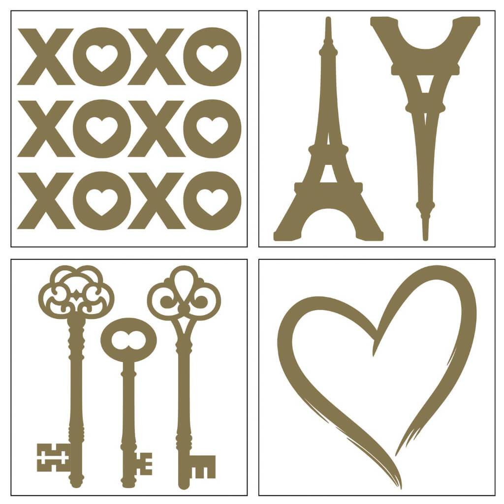 Iron On Transfer Paris Gold 4pcs