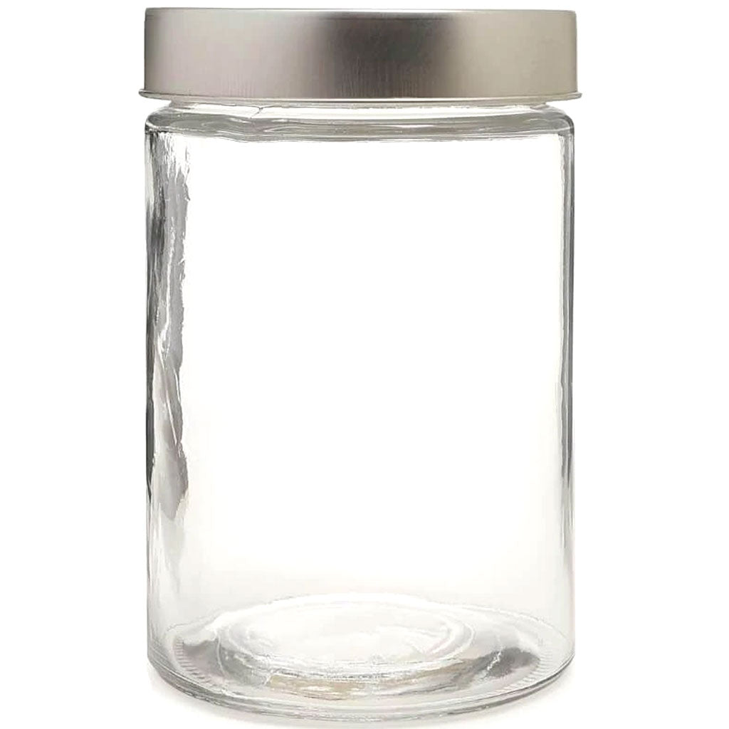 Small Glass Canister with Silver Lid: 4.3125 x 6.75in