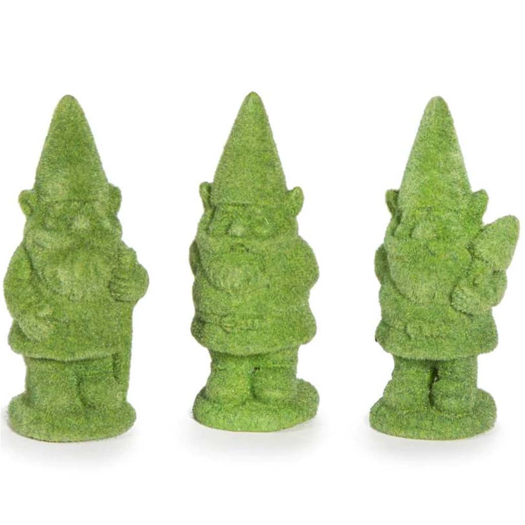 Mini Green Gnome Topiary Figurines, 3 Pieces