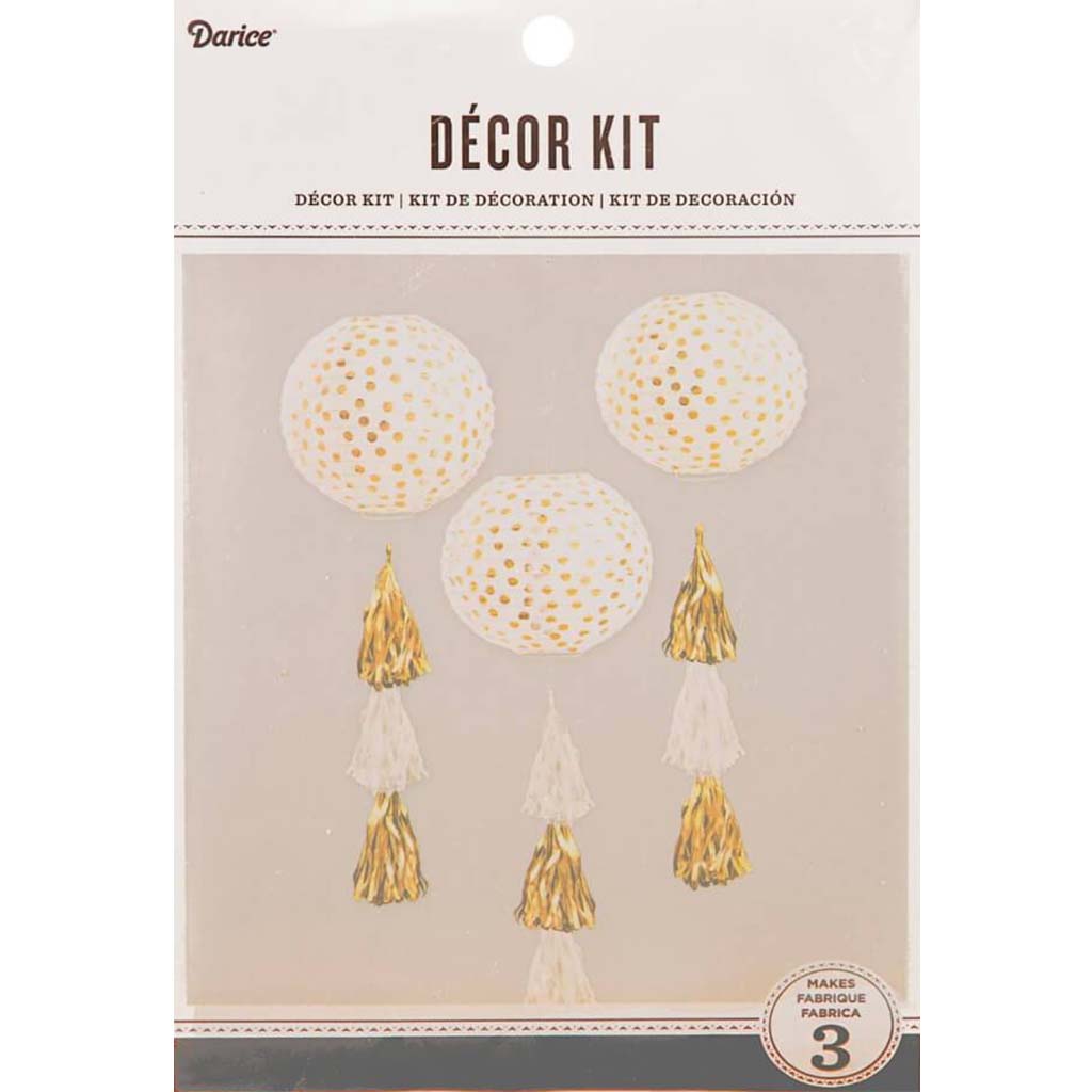 Paper Lanterns with Tassels Decor Kit: Gold &amp; White