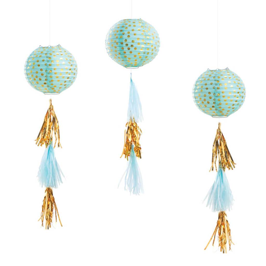 Paper Lanterns with Tassels Decor Kit: Gold &amp; Mint Green