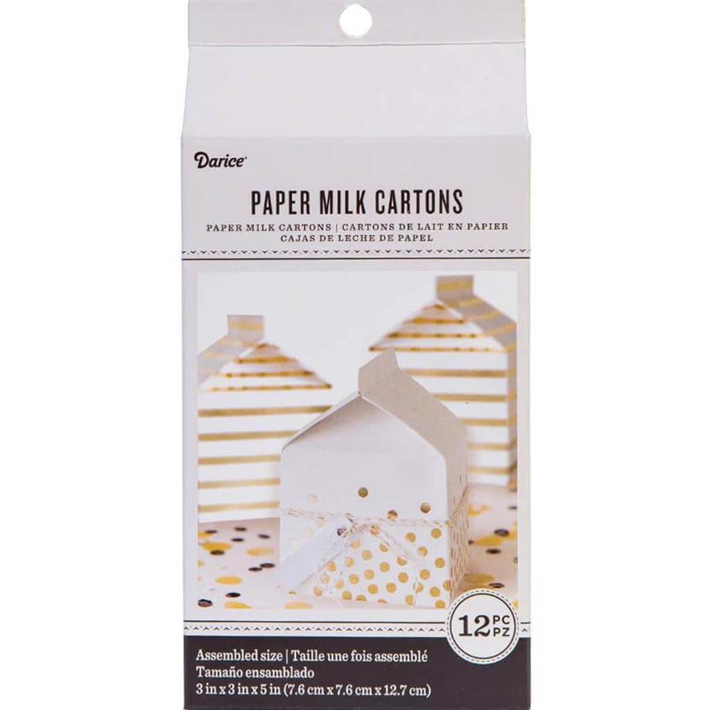 White Paper Milk Cartons With Gold Accents: 3in x 5in 12pcs