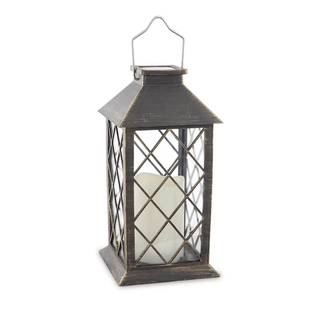 Gold &amp; Black LED Candle Lantern: Solar Powered, 5.5 X 10.8 Inches