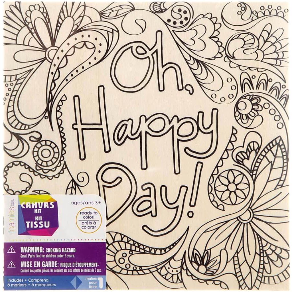 Color-In Canvas: Oh Happy Day, 8in x 8in