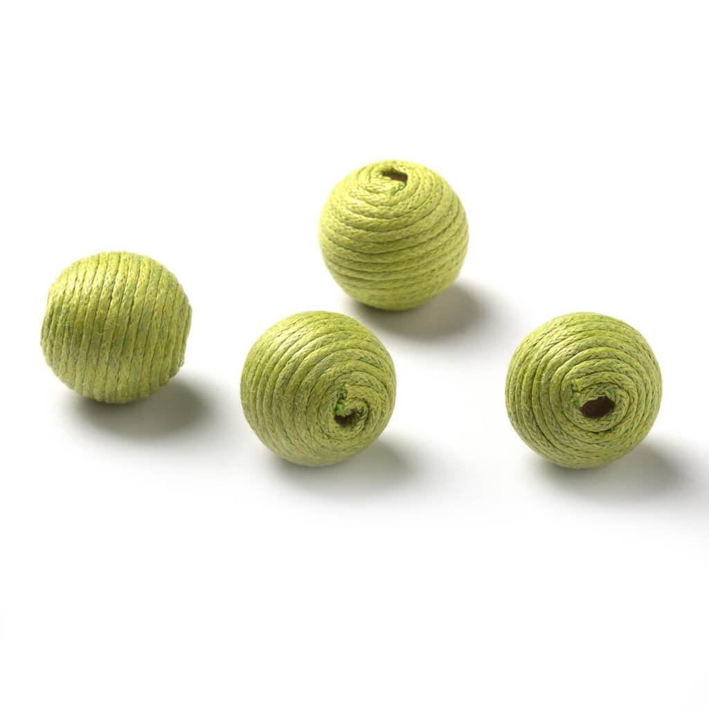 Corded Round Bead: Aqua Stripe, 15 Millimeters, 4 Pieces