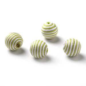 Corded Round Bead: Aqua Stripe, 15 Millimeters, 4 Pieces