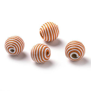 Corded Round Bead: Aqua Stripe, 15 Millimeters, 4 Pieces