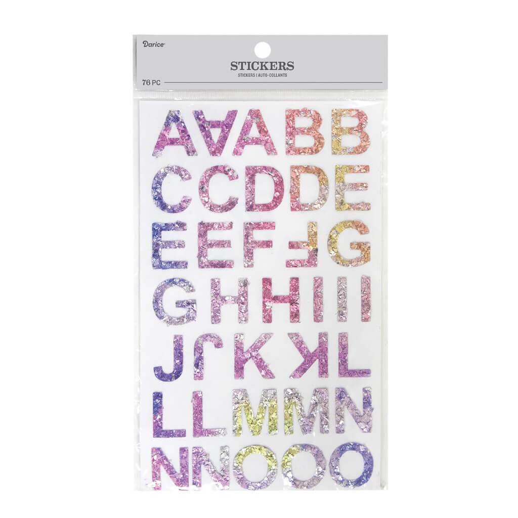 Small San Serif Block Font Glitter Letter Stickers: Rainbow