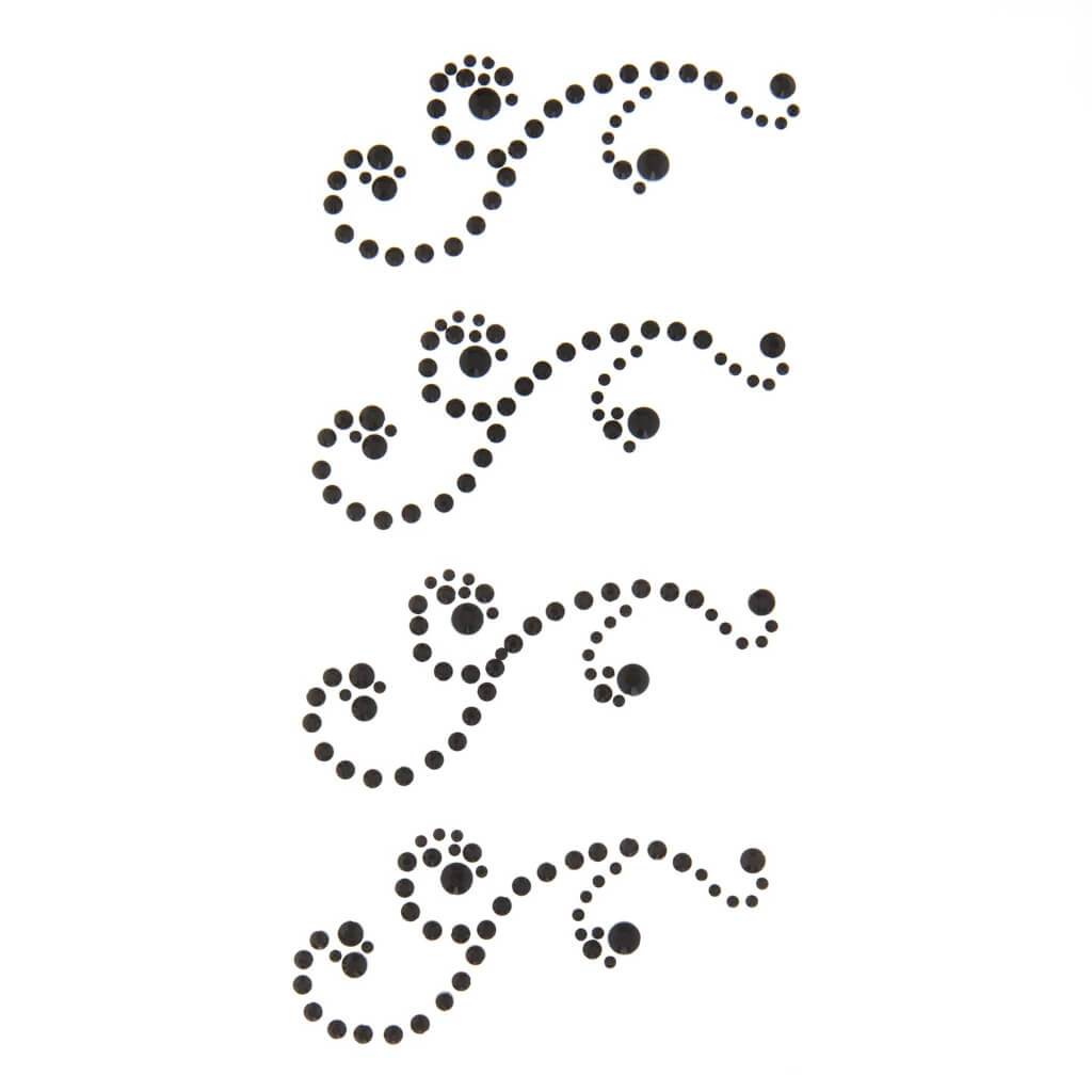 Black Rhinestone Flourish Bling Stickers: 4 Pc