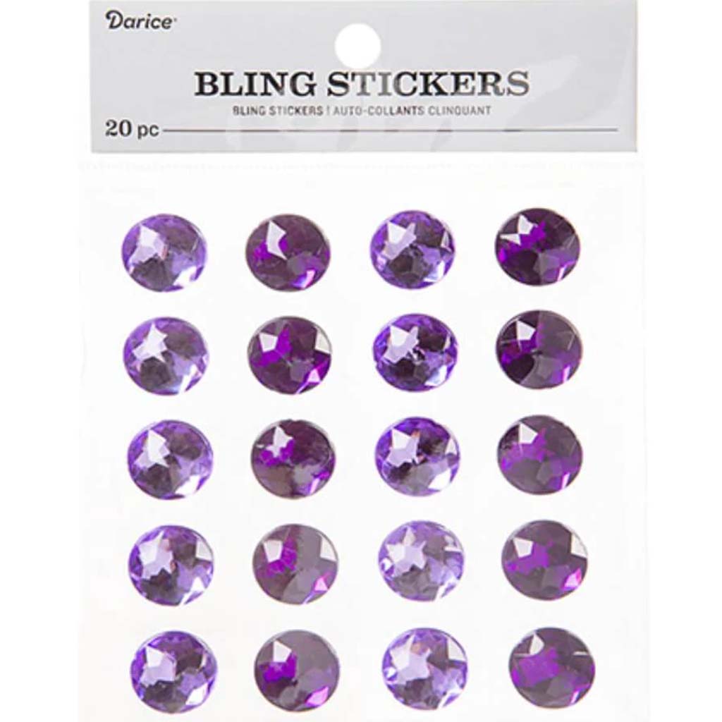 Purple Rhinestone Bling Stickers: 20 Pc 16mm