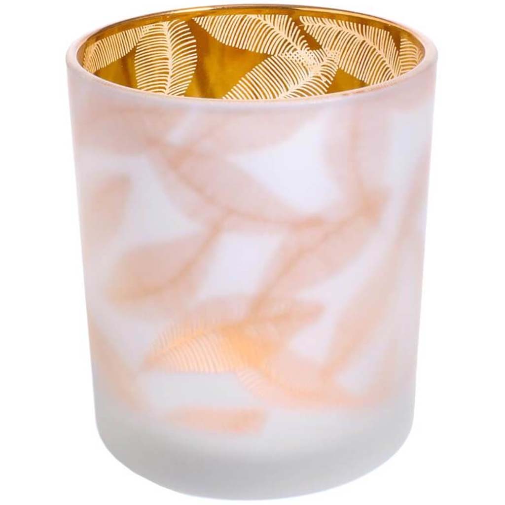 Frosted Gold Botanical Glass Votive, 3.9 Inches