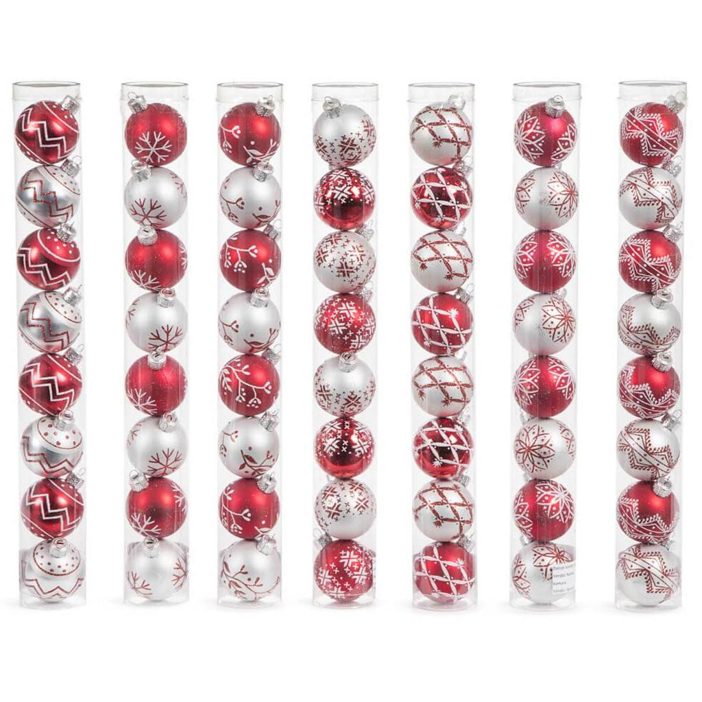 Plastic Ornament 8pc 7Asst Red &amp; White 45mm