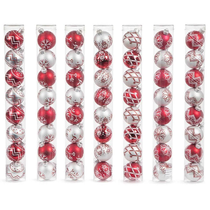 Plastic Ornament 8pc 7Asst Red & White 45mm