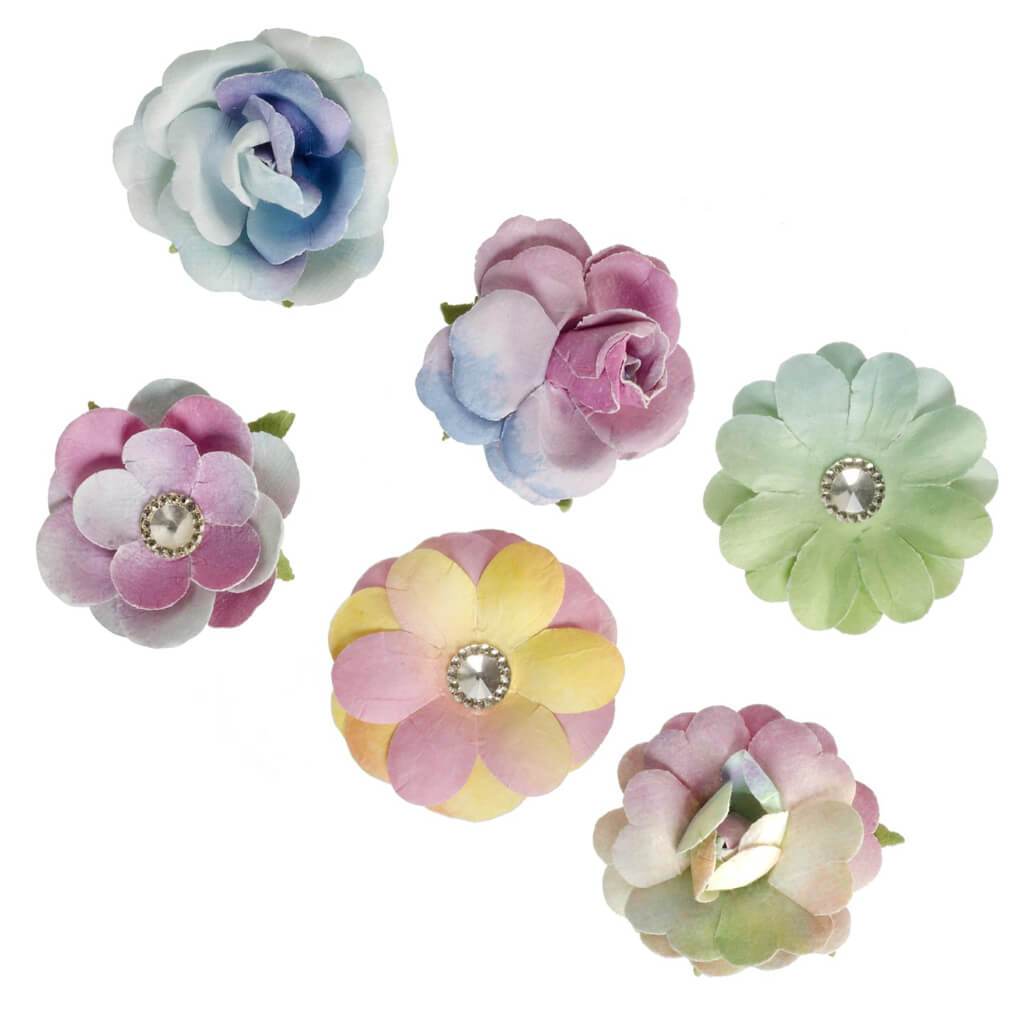 Watercolor Flowers Floral Embellishment: 1.75 Inches, 6 Pieces