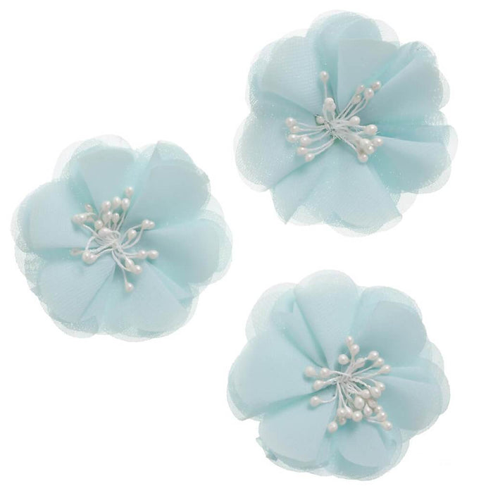 Magnolia Floral Embellishment: Aqua, 2.5 Inches, 3 Pieces