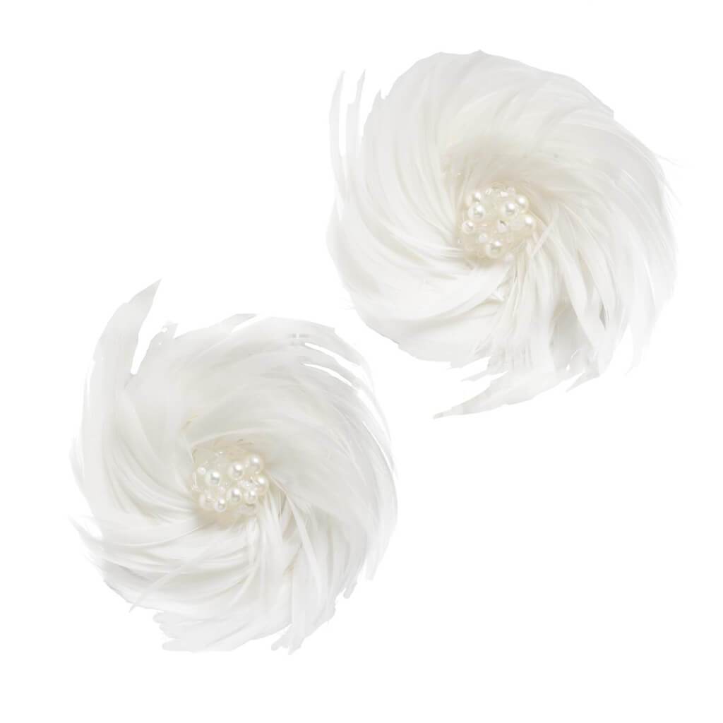 Feather Floral Embellishment: White, 3 Inches, 2 Pieces