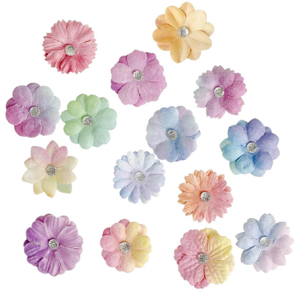 Watercolor Flowers Floral Embellishment: 1.25 Inches, 15 Pieces