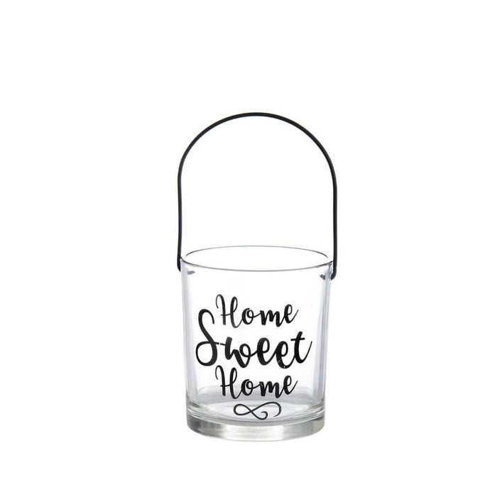 Home Sweet Home Glass Candle Holder With Handle: 3.5 X 4 Inches