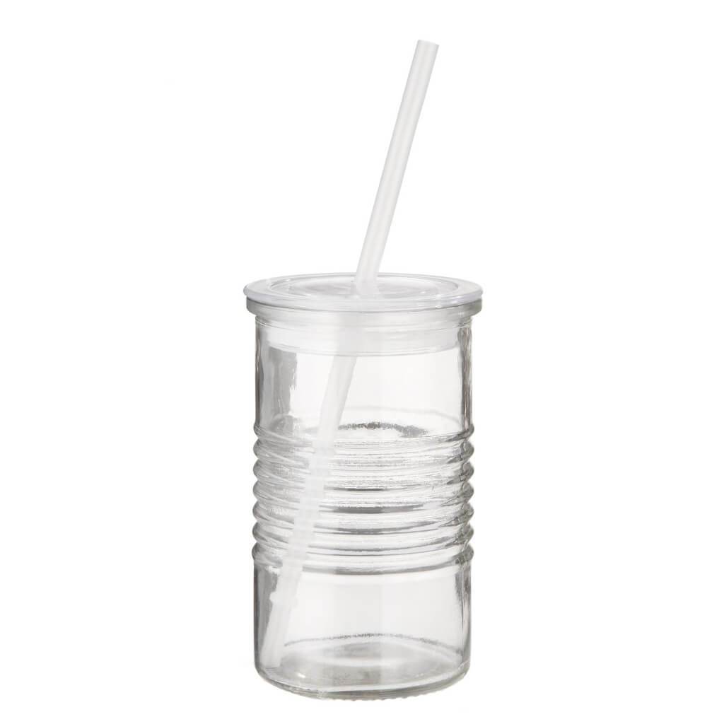 Glass Jar with Lid and Straw: 3 x 5.25 Inches, 16oz