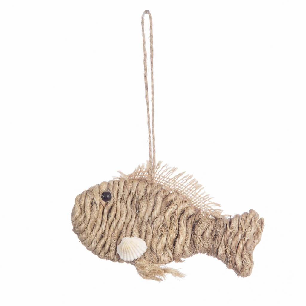 Jute Fish Ornament With Seashell Accent: 6 Inches