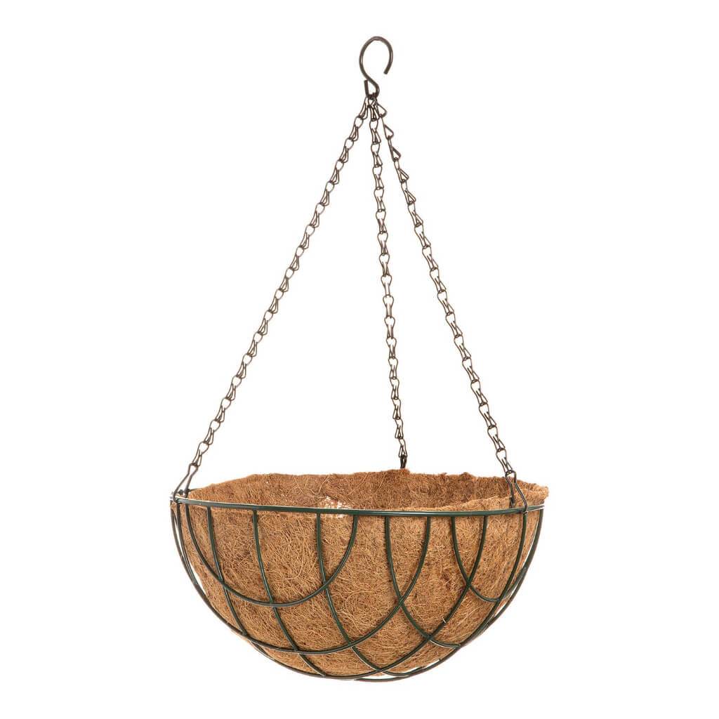 Spring Hanging Wire Basket With Coco Liner 12in