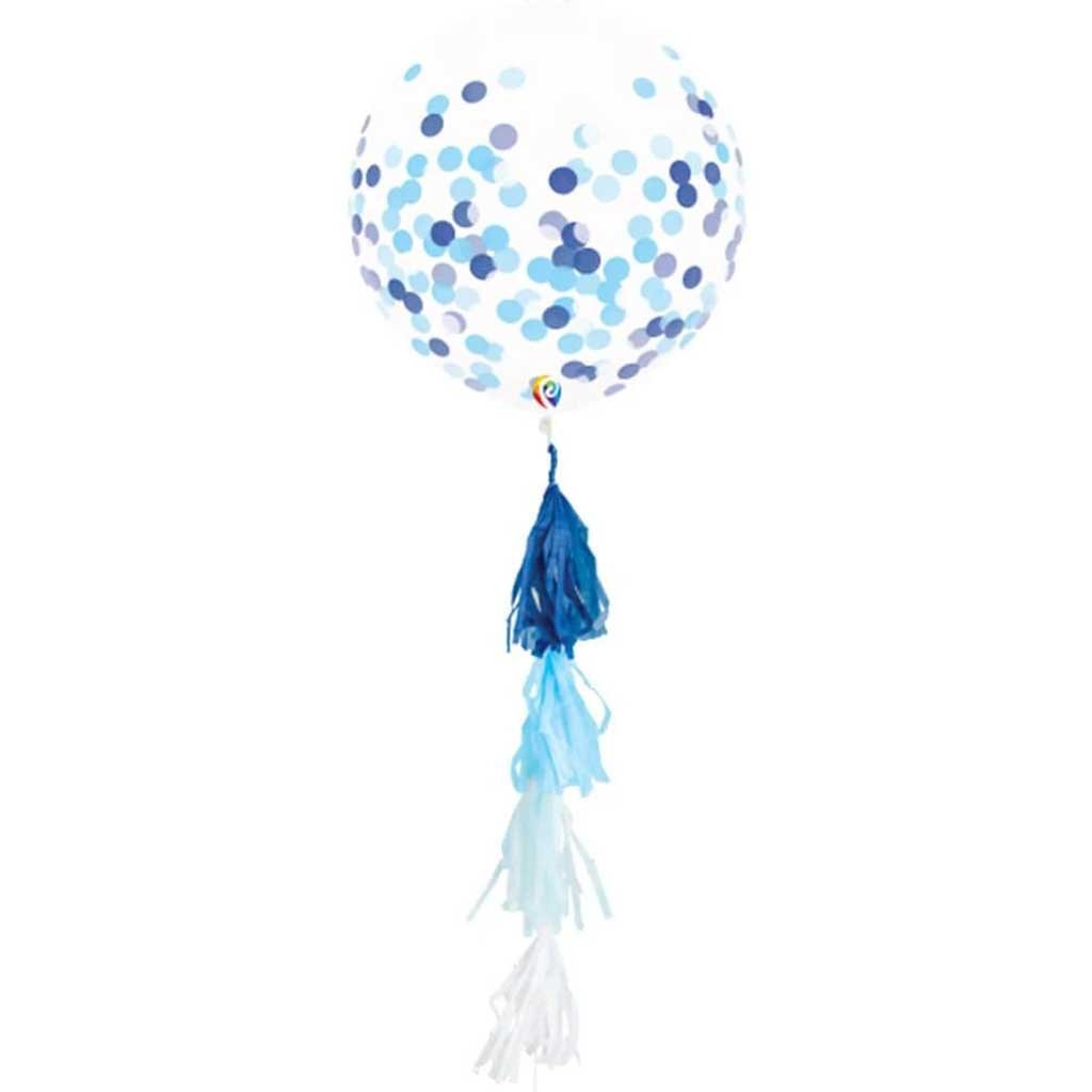 Confetti Balloon Multi Blue With Tassel 3ct, 17in