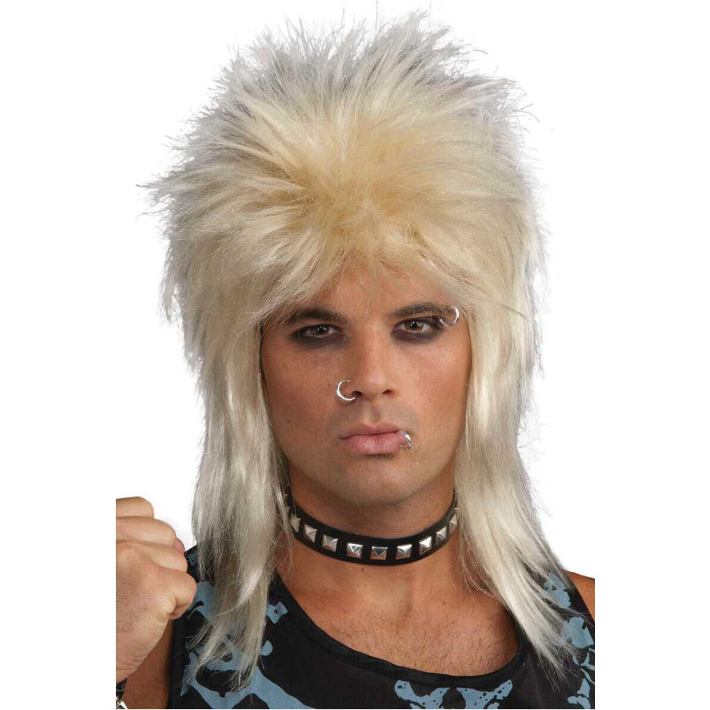 Blonde Teased Spiked Hair Band Rocker Wig