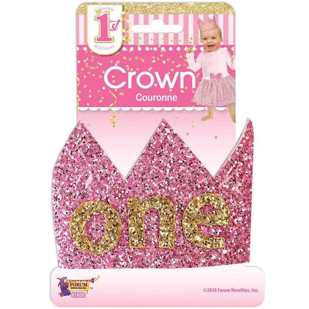 1st Birthday Pink Glitter Crown