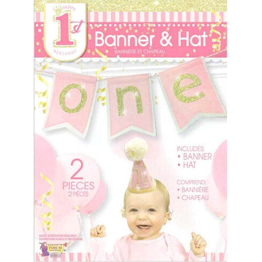 First Birthday Girl Banner &amp; Hat