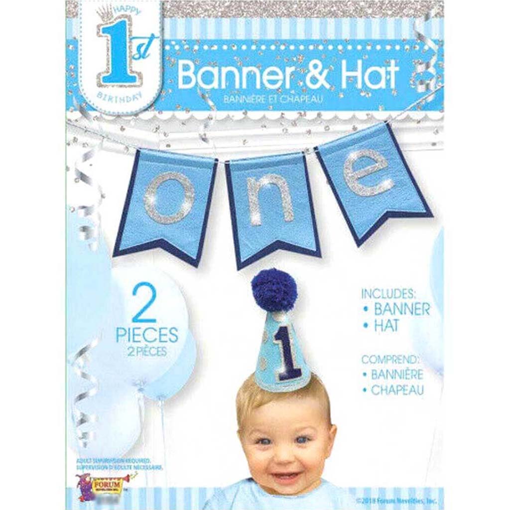 First Birthday Boy Banner &amp; Hat