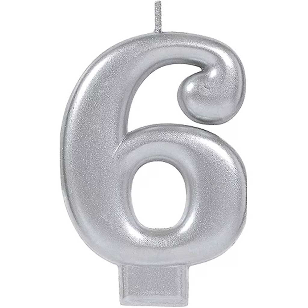 Silver Number Candles 6