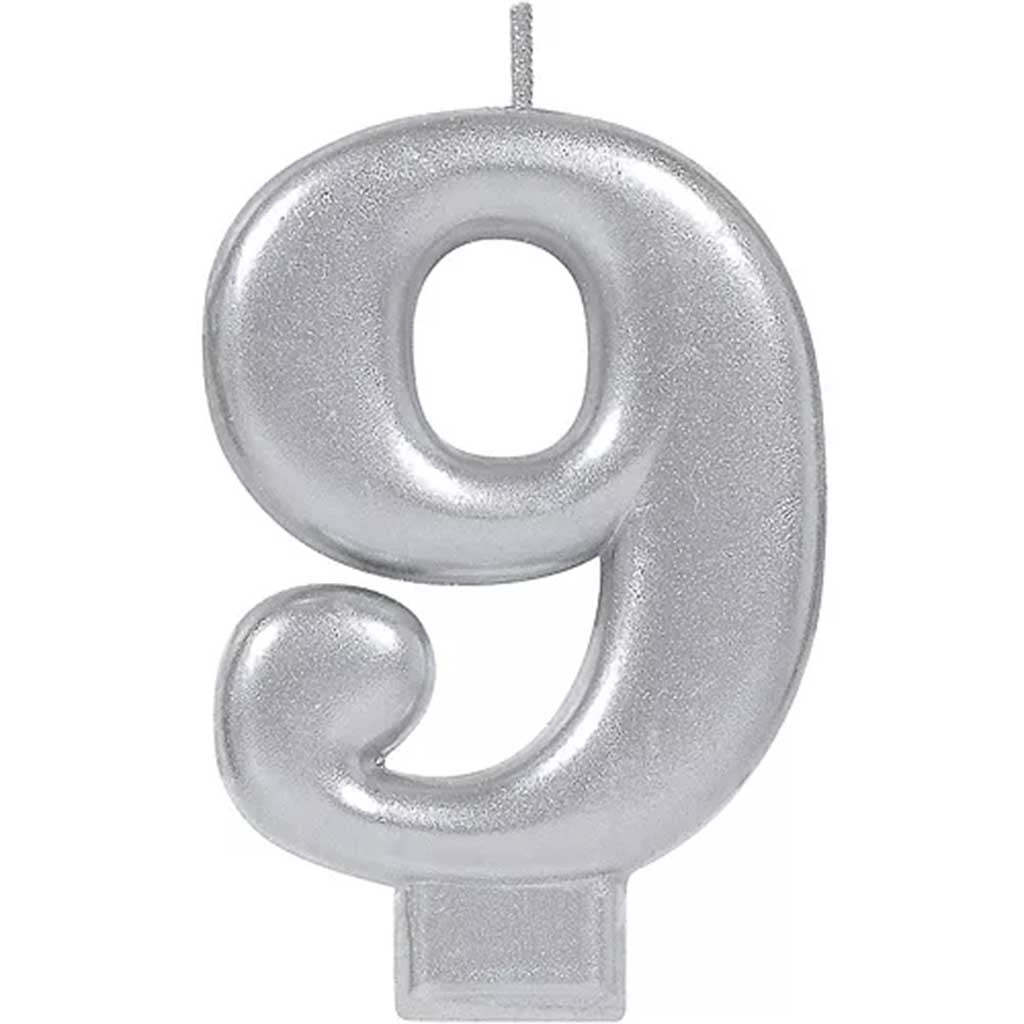 Silver Number Candles 9