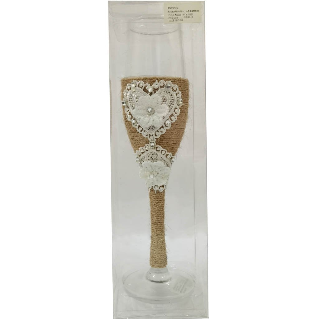 Burlap Dress Champagne Glass Cover