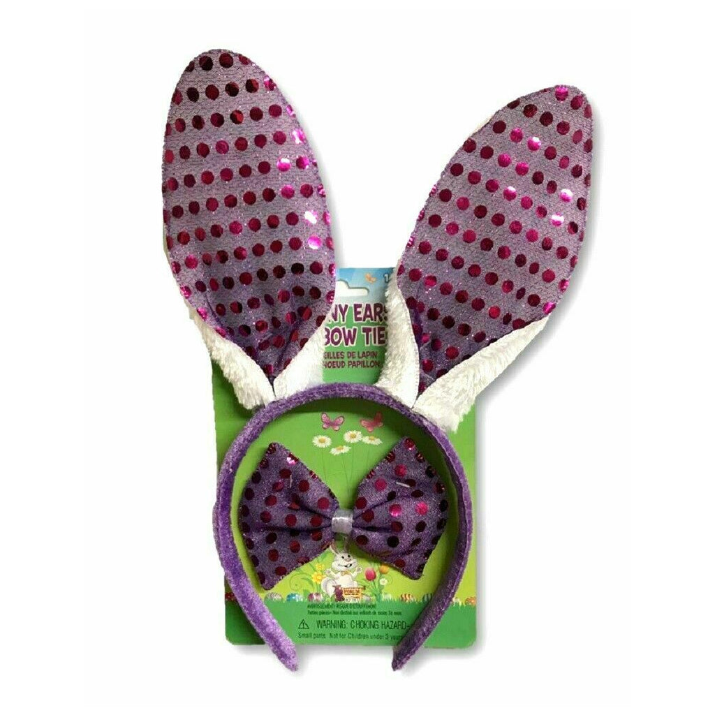 Easter Bunny Ears &amp; Bowtie Kit Purple Sequins Headband