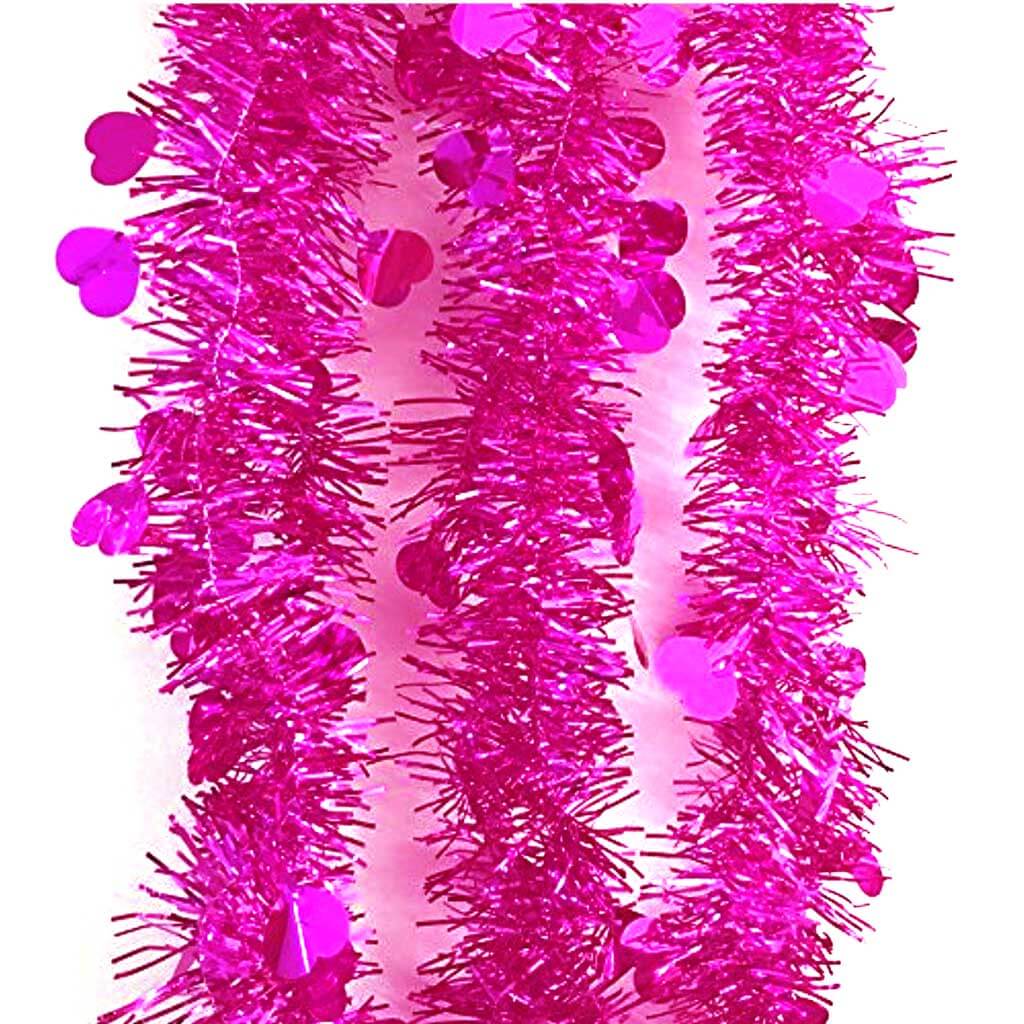 Tinsel Heart Garland Hot Pink