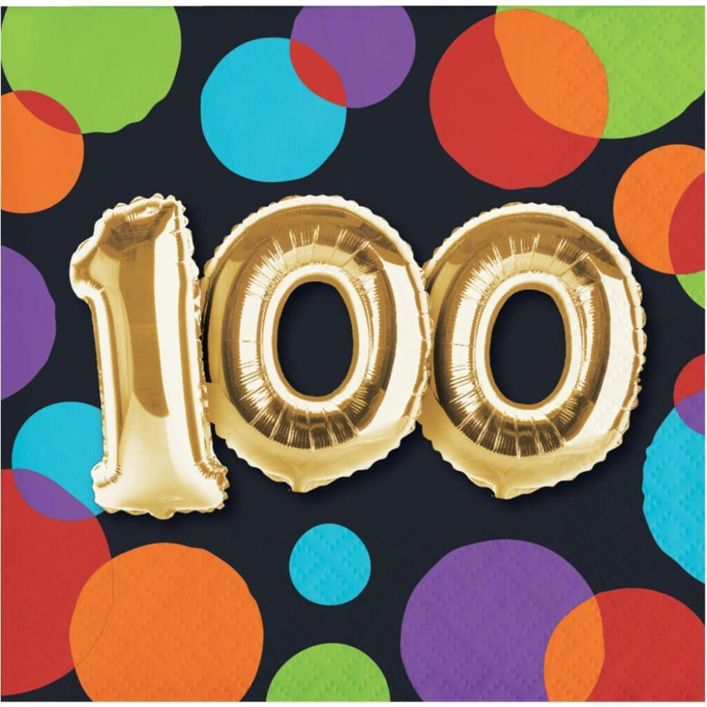 Balloon 100th Birthday Beverage Napkin 2ply 16ct